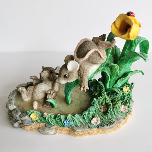 Waterslide Cute Mice Spring Flowers Fitz & Floyd Charming Tail Mouse Ladybug - Picture 1 of 10